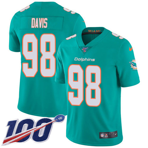 Miami Dolphins #98 Raekwon Davis Aqua Green Team Color Men Stitched NFL 100th Season Vapor Untouchable Limited Jersey